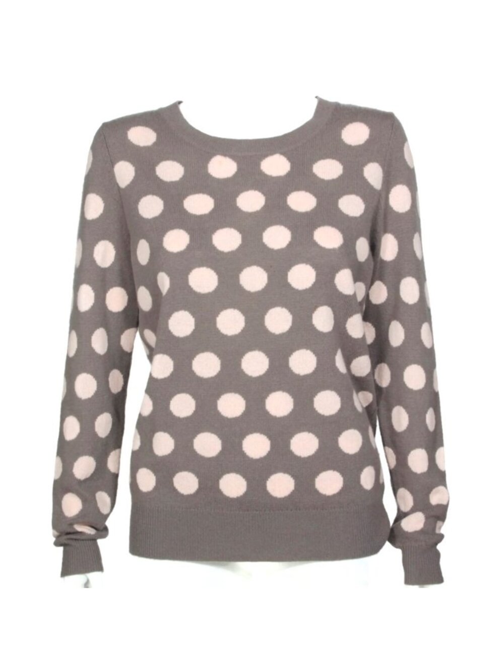 MINE 100% Cashmere Brown Pink Polka Dot Twee Sweater Womens size XL /565